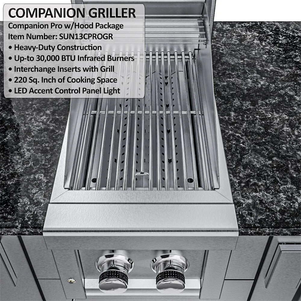 Sunstone THE DALLAS 14 Foot Outdoor Cabinet Island Package with the Largest Gas Hybrid Charcoal Grill – SCPDALLAS14