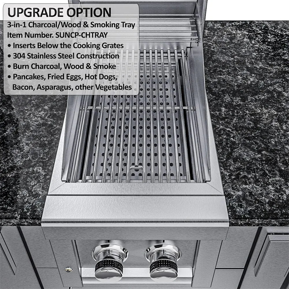 Sunstone THE DALLAS 14 Foot Outdoor Cabinet Island Package with the Largest Gas Hybrid Charcoal Grill – SCPDALLAS14