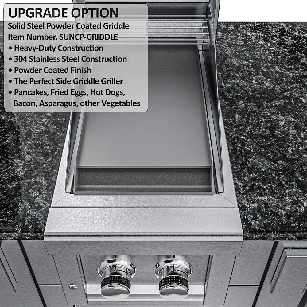 Sunstone THE DALLAS 14 Foot Outdoor Cabinet Island Package with the Largest Gas Hybrid Charcoal Grill – SCPDALLAS14