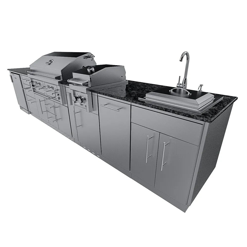 Sunstone THE DALLAS 14 Foot Outdoor Cabinet Island Package with the Largest Gas Hybrid Charcoal Grill – SCPDALLAS14