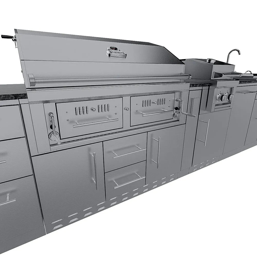 Sunstone THE DALLAS 14 Foot Outdoor Cabinet Island Package with the Largest Gas Hybrid Charcoal Grill – SCPDALLAS14