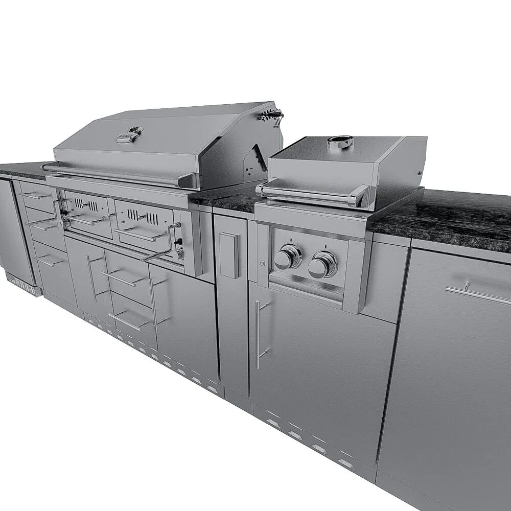 Sunstone THE DALLAS 14 Foot Outdoor Cabinet Island Package with the Largest Gas Hybrid Charcoal Grill – SCPDALLAS14