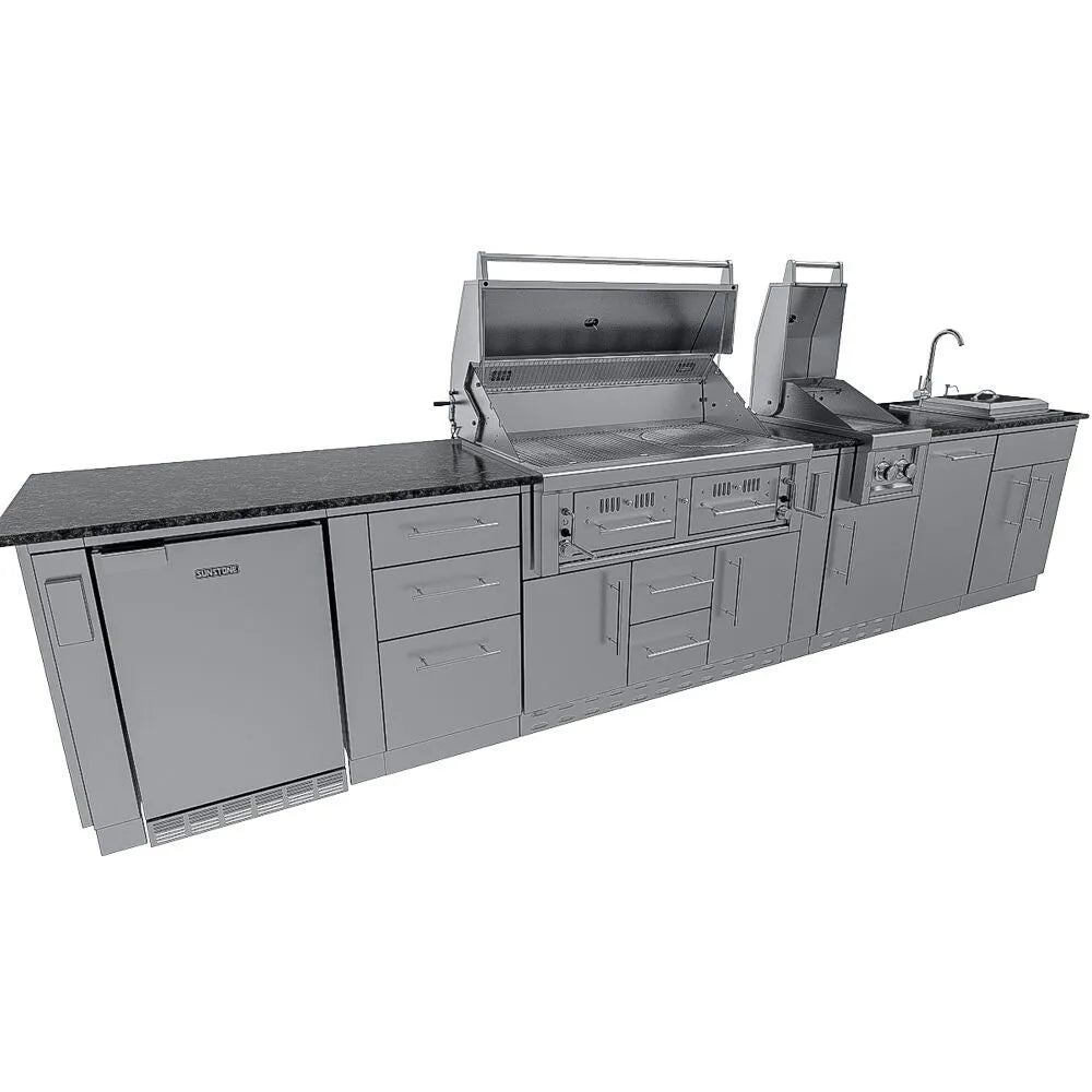 Sunstone THE DALLAS 14 Foot Outdoor Cabinet Island Package with the Largest Gas Hybrid Charcoal Grill – SCPDALLAS14