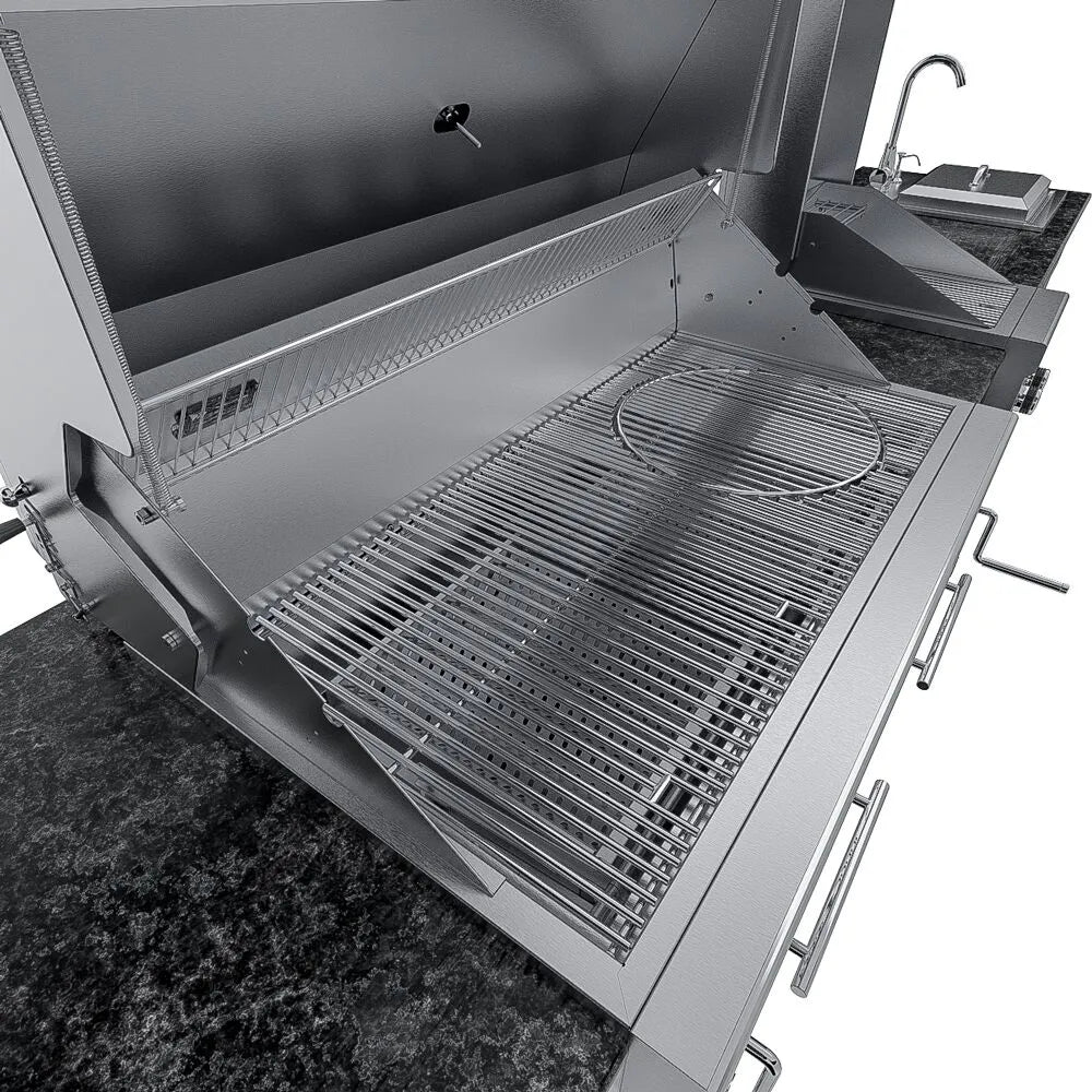 Sunstone THE DALLAS 14 Foot Outdoor Cabinet Island Package with the Largest Gas Hybrid Charcoal Grill – SCPDALLAS14
