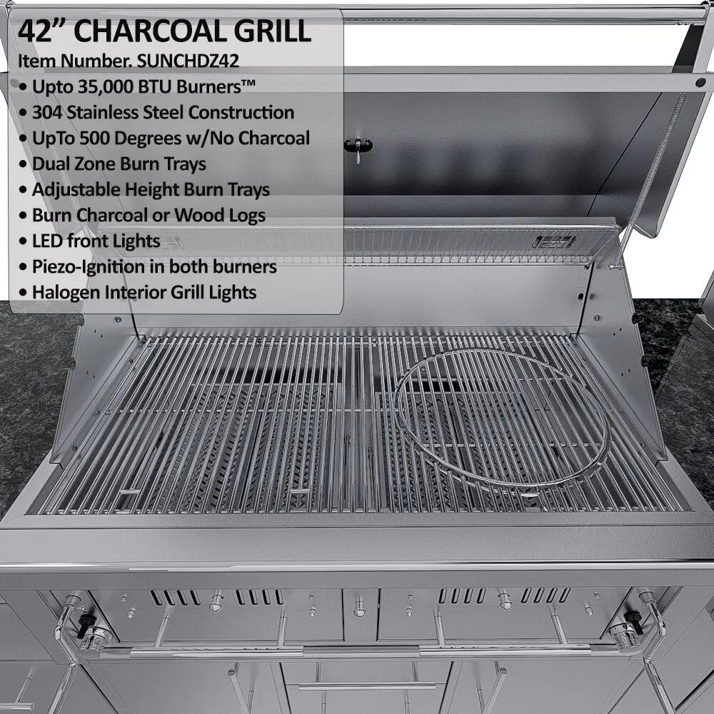 Sunstone THE DALLAS 14 Foot Outdoor Cabinet Island Package with the Largest Gas Hybrid Charcoal Grill – SCPDALLAS14