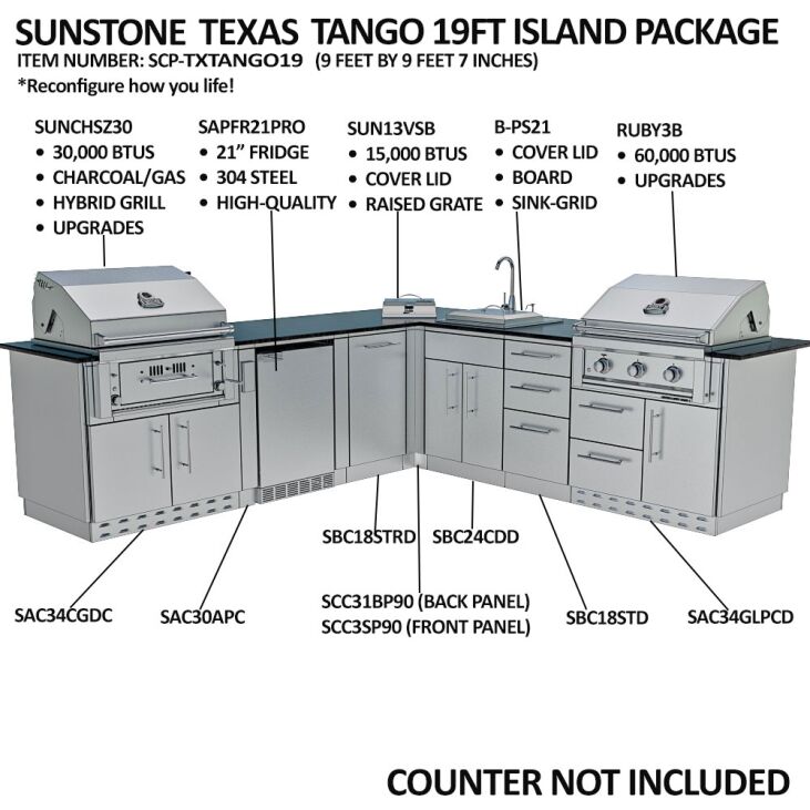 Sunstone THE TEXAS TANGO 19FT Outdoor Cabinet large Island Package – SCPTXTANGO19