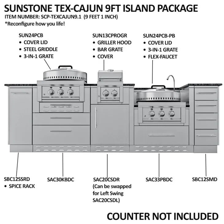 Sunstone THE TEXCAJUN 9FT Outdoor Cabinet Cajun Specialty Island Package – SCPTEXCAJUN9