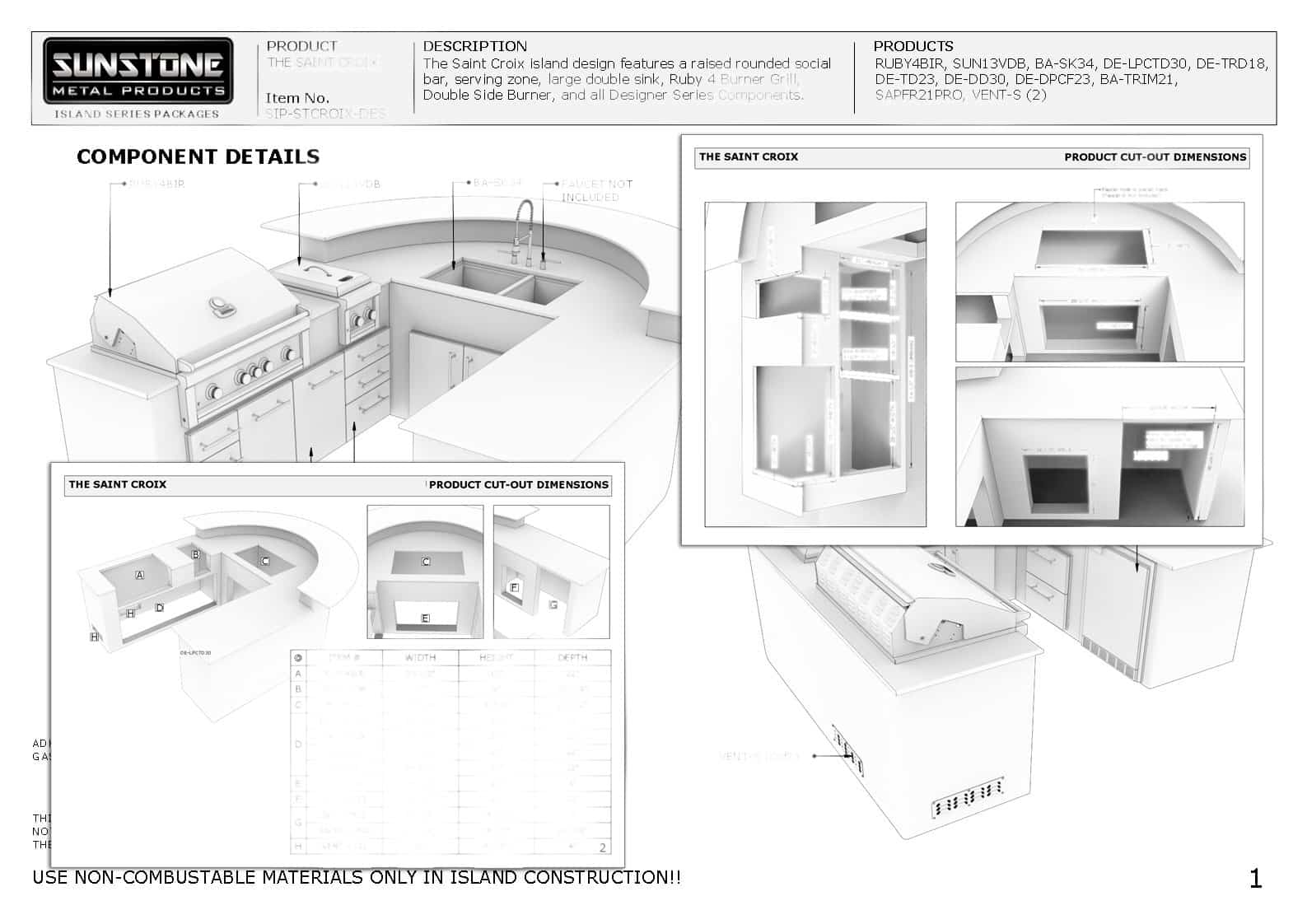 Sunstone Saint Croix 8ft Bar x 9ft Island Design with Grill and Component Package – SKPSTCROIX-DES
