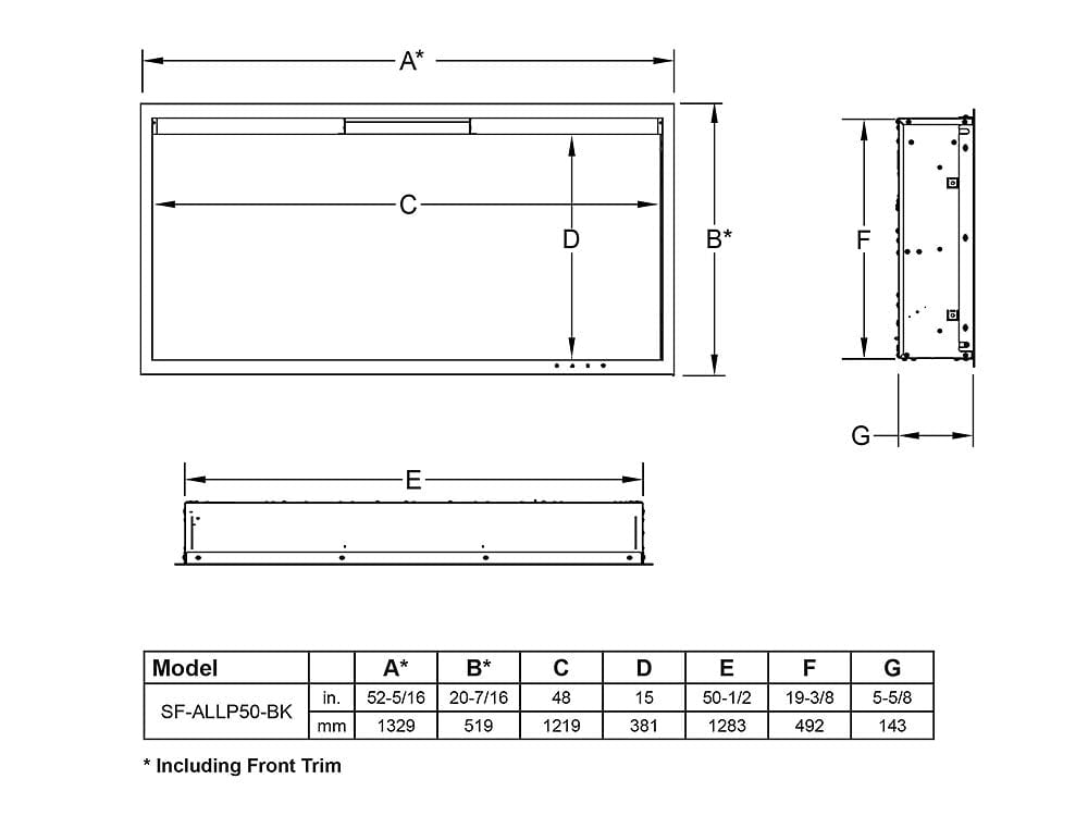 SimpliFire Allusion Platinum Wall Mount Electric Fireplace SF-ALLP72-BK