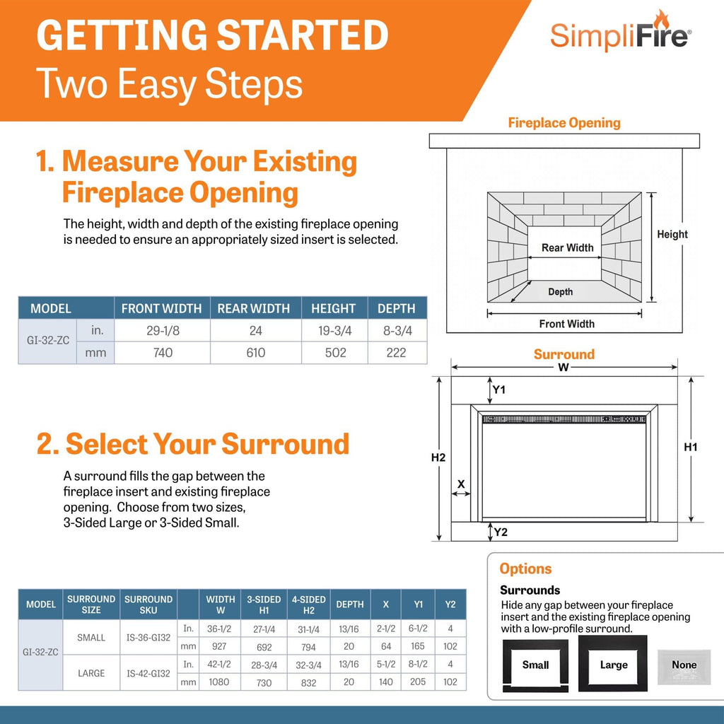 SimpliFire 32-In Built-In Electric Fireplace Insert with Large Surround Trim GI-32-ZC-LS