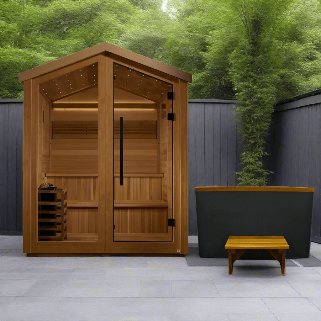 Golden Designs Kaarina 6-Person Red Cedar Outdoor Sauna & Harvia Traditional Electric Heater Kit GDI-8506-02