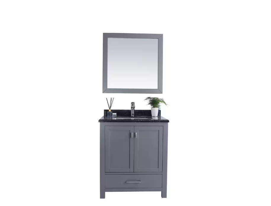 Laviva Wilson 30 in. W x 22 in. D x 34.5 in. H Bathroom Vanity in Grey with Black Wood Marble Top