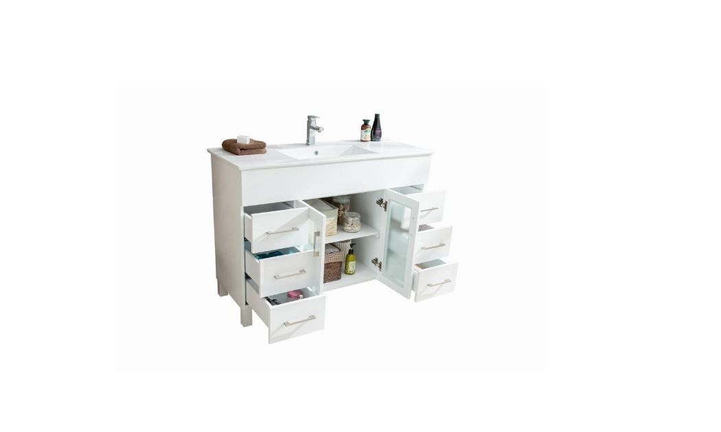 Laviva Nova 48 In. W x 18.5 in. D x 34.5 in. H Bathroom Vanity in White with Ceramic Top
