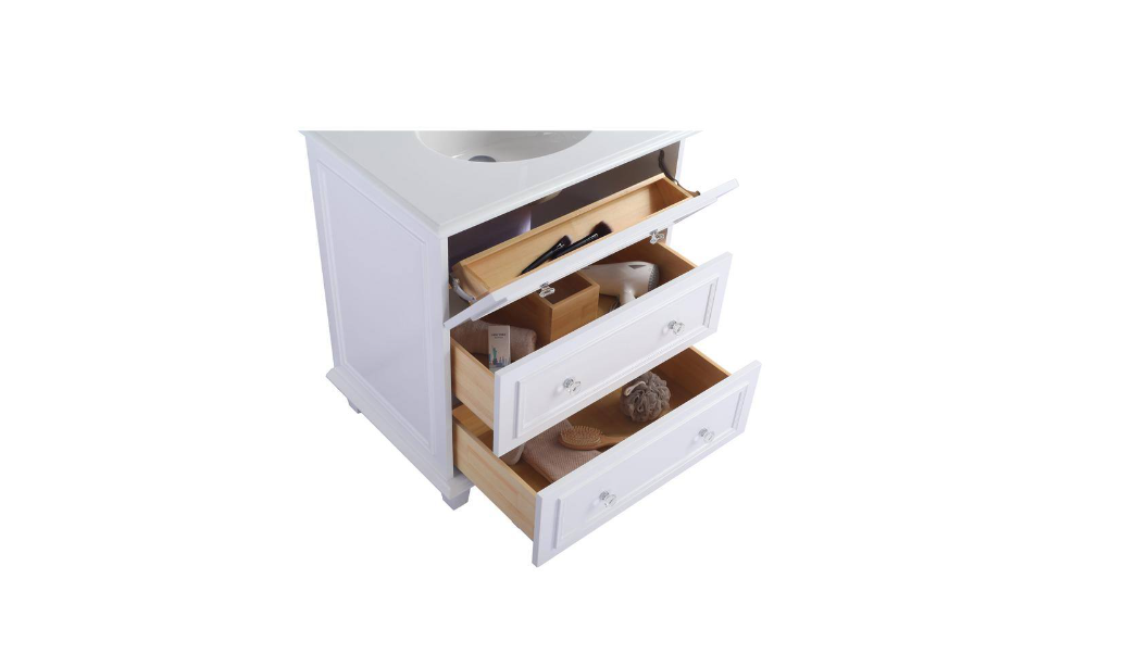 Laviva Luna 30 in. W x 22 in. D x 35 in. H Bathroom Vanity in White with Pure White Phoenix Stone Top