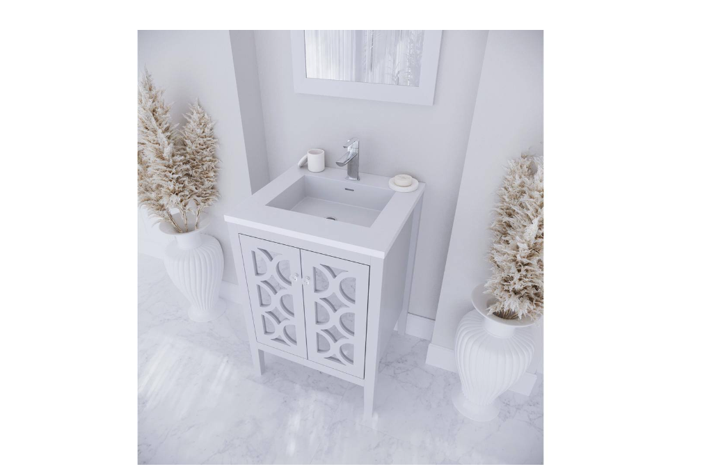 Laviva Mediterraneo 24 in. W x 22 in. D x 34.5 in. H Bathroom Vanity in White with Matte White Solid Surface Top