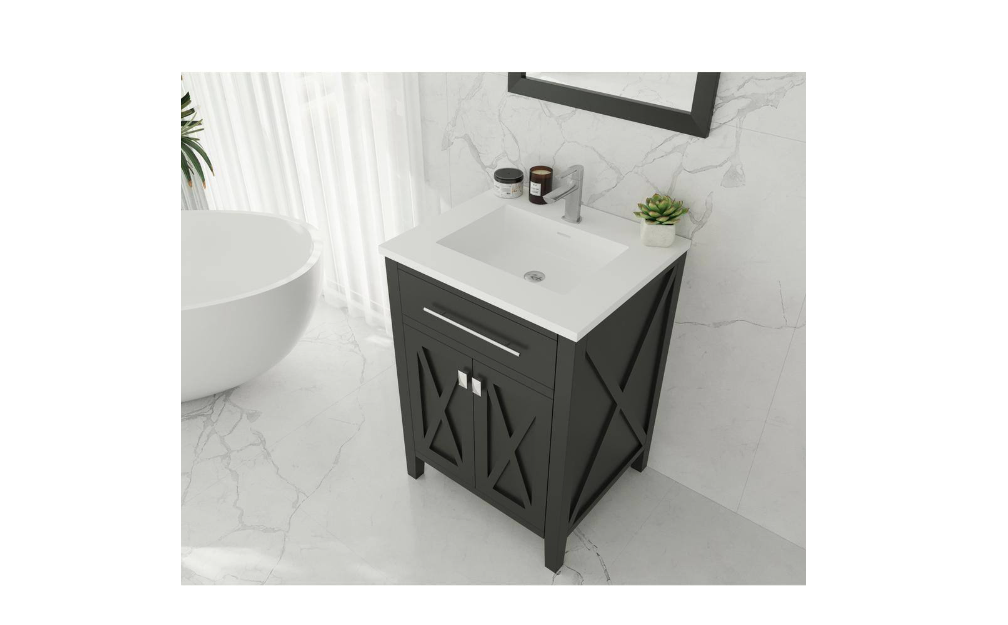 Laviva Wimbledon 24 in. W x 22 in. D x 34.5 in. H Bathroom Vanity in Espresso with Matte White Solid Surface Top
