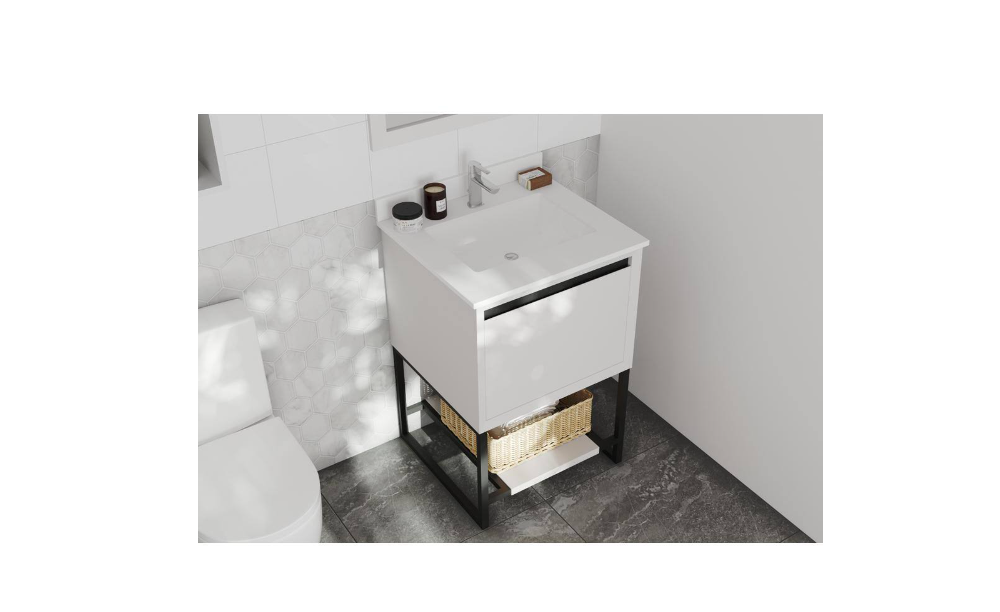 Laviva Alto 24 in. W x 22 in. D x 35 in. H Bathroom Vanity in White with Black Wood Marble Top