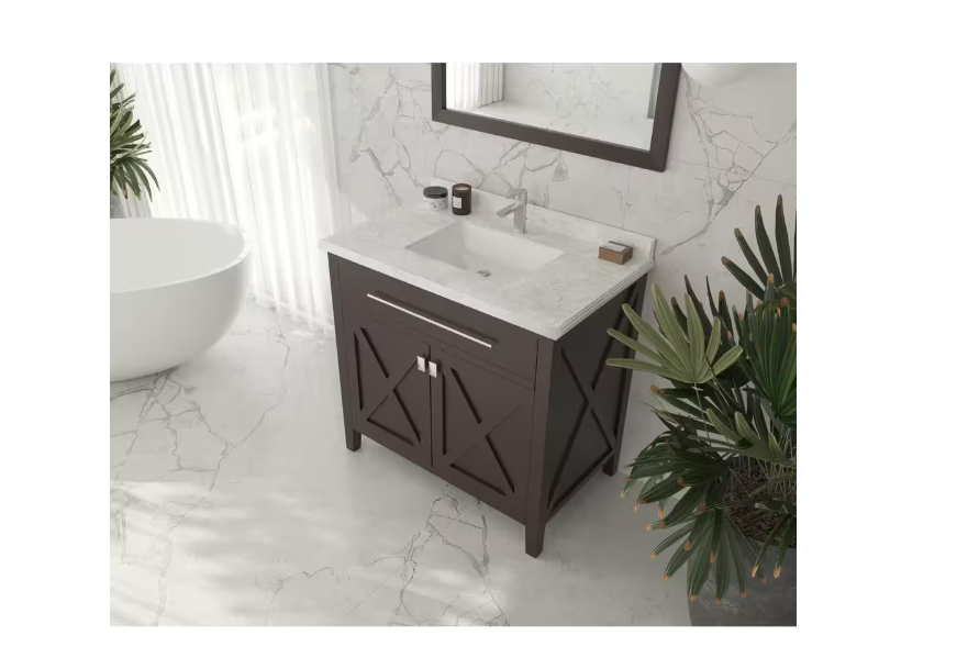 Laviva36 in. W x 22 in. D Carrara Marble Vanity Top in White with White Rectangular Single Sink