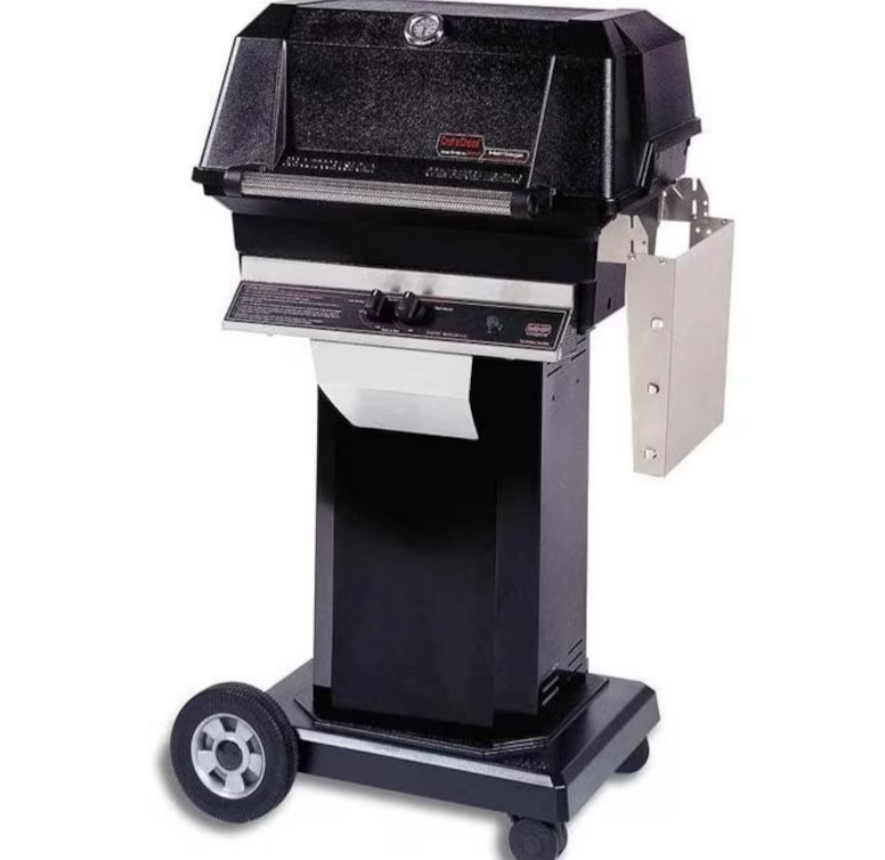 MHP JNR4DD Natural Gas Grill With Stainless Steel Shelves And Stainless Grids On In-Ground Post
