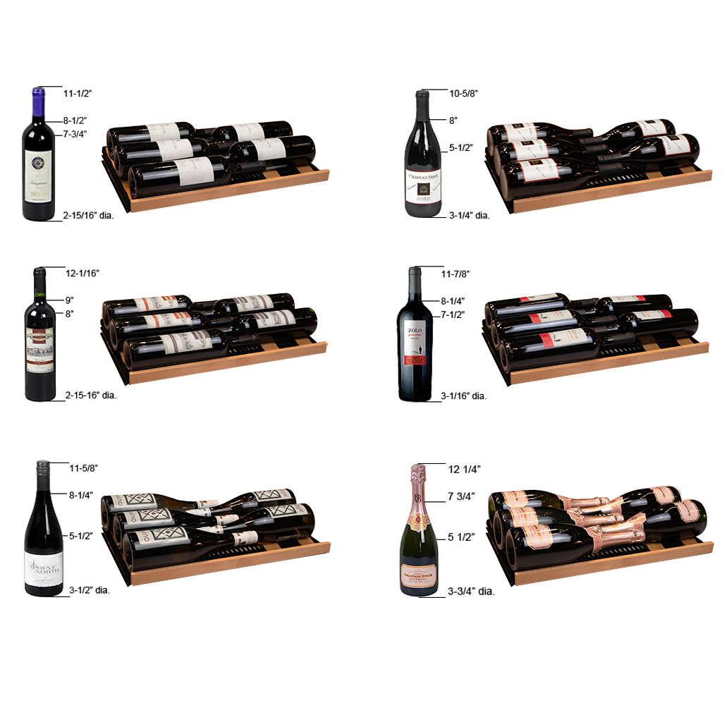 Allavino Reserva Series 67 Bottle 71" Tall Dual Zone Left Hinge Black Shallow Wine Refrigerator with Wood Front Shelves AO VSW6771D-2BL-WD
