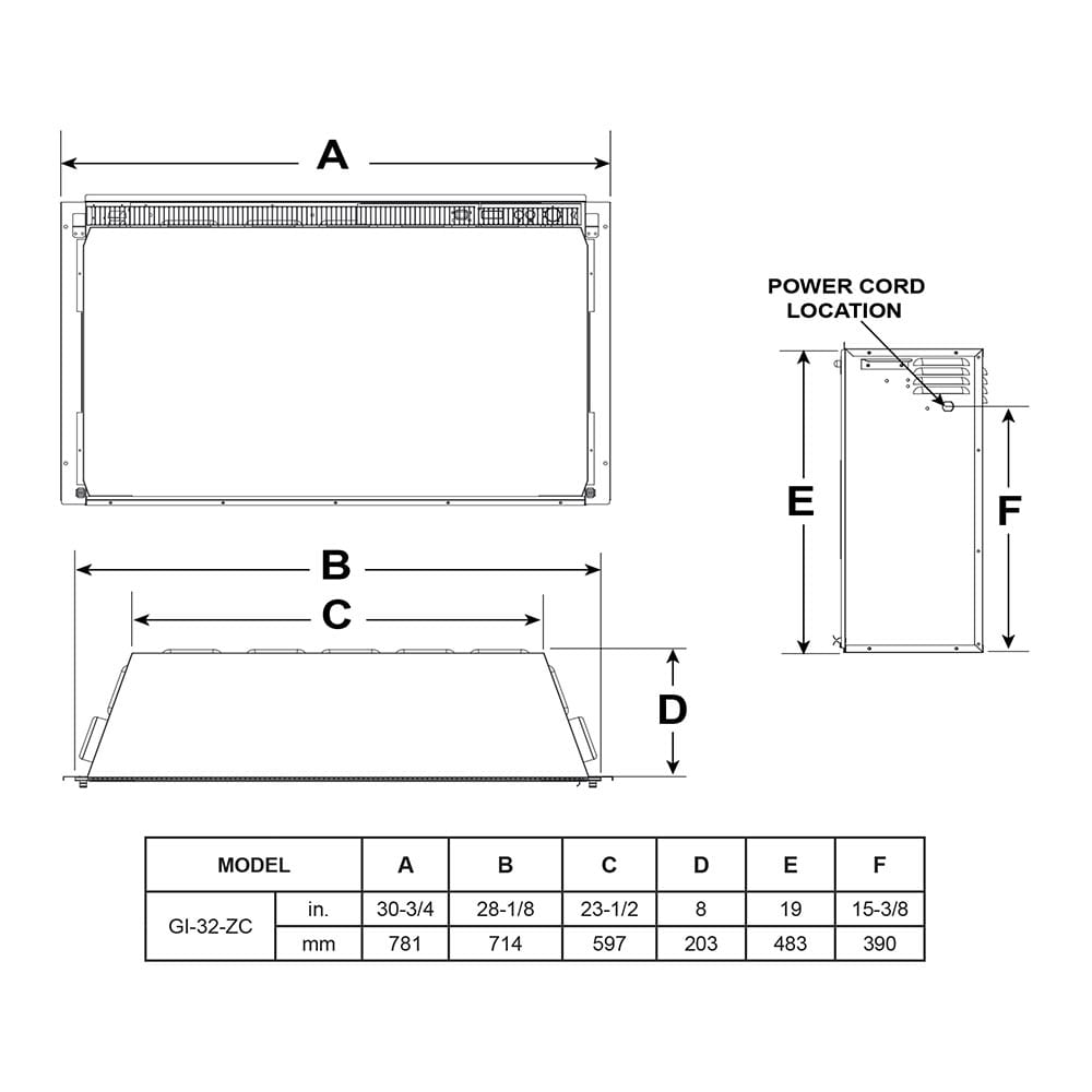 SimpliFire 32-In Built-In Electric Fireplace Insert with Large Surround Trim GI-32-ZC-LS