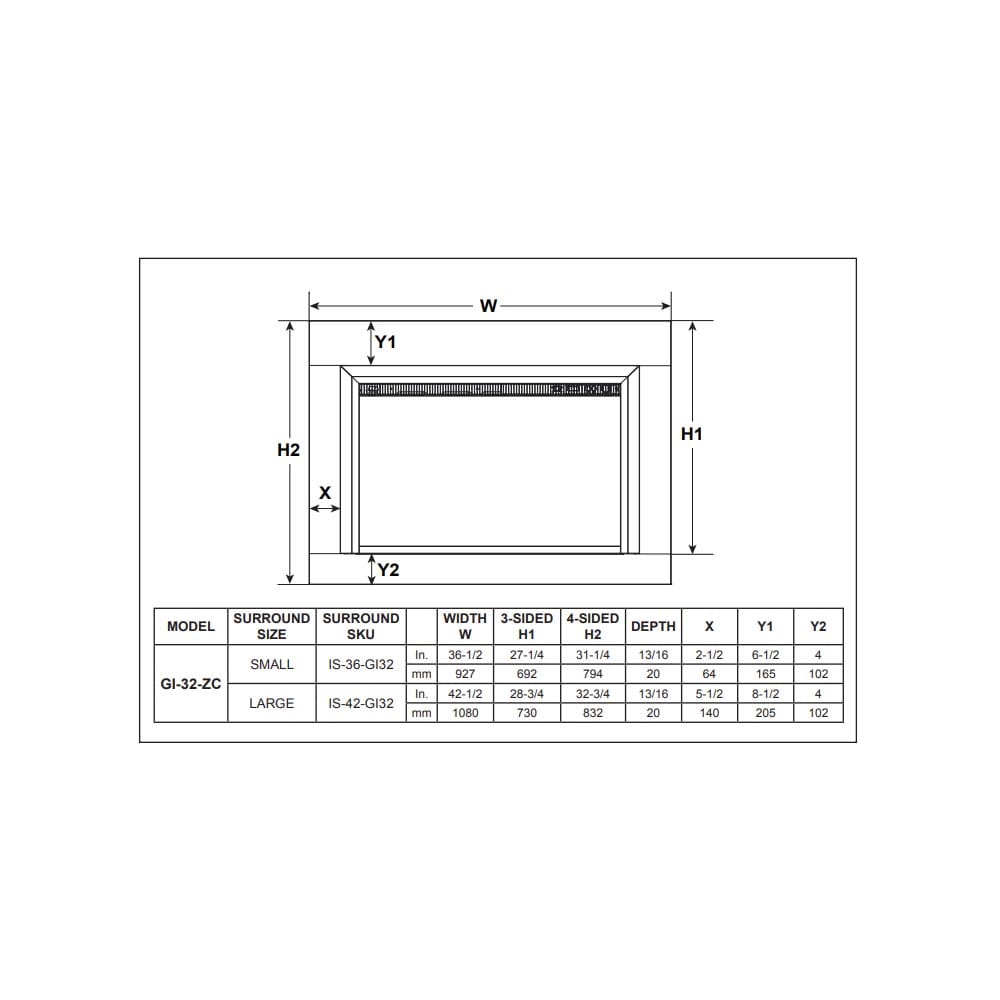 SimpliFire 32-In Built-In Electric Fireplace Insert with Large Surround Trim GI-32-ZC-LS