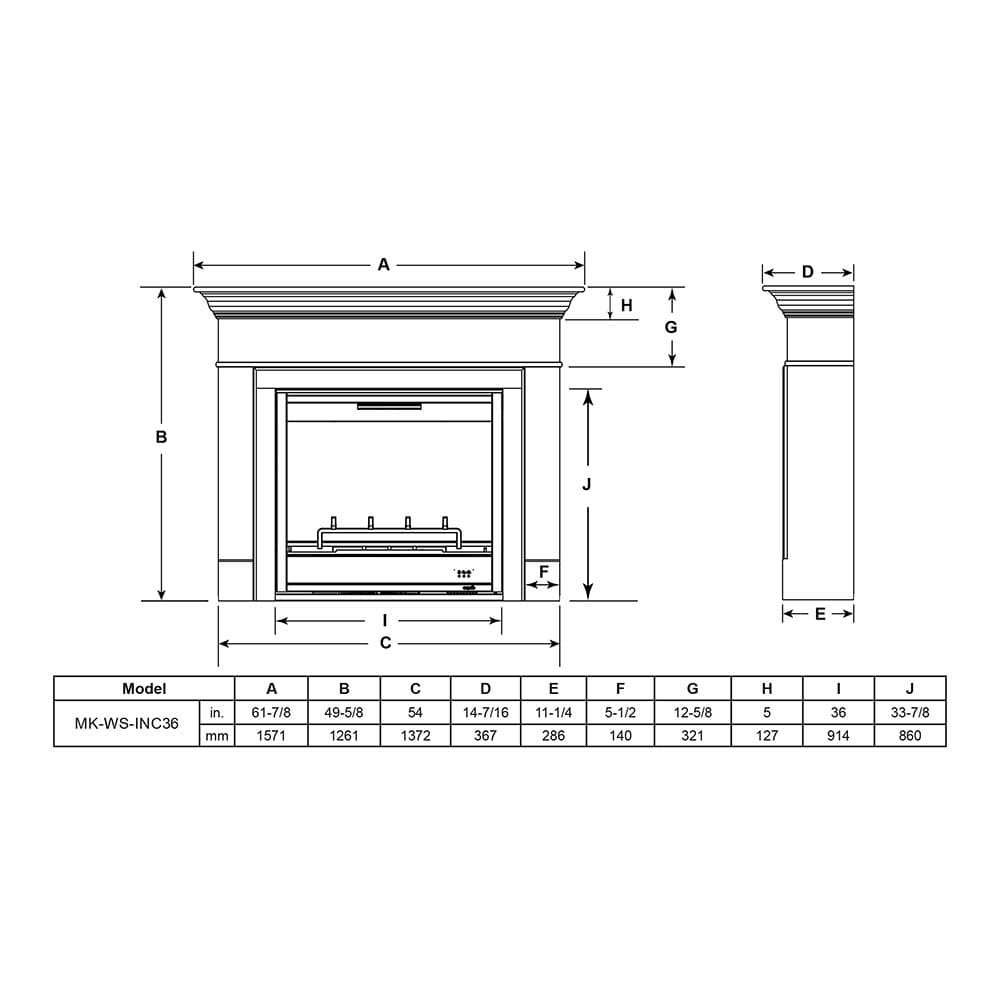 SimpliFire 36 inch Inception Firebox with Wescott Mantel & Chateau Forge Decorative Front SF-INC36-CFWMK