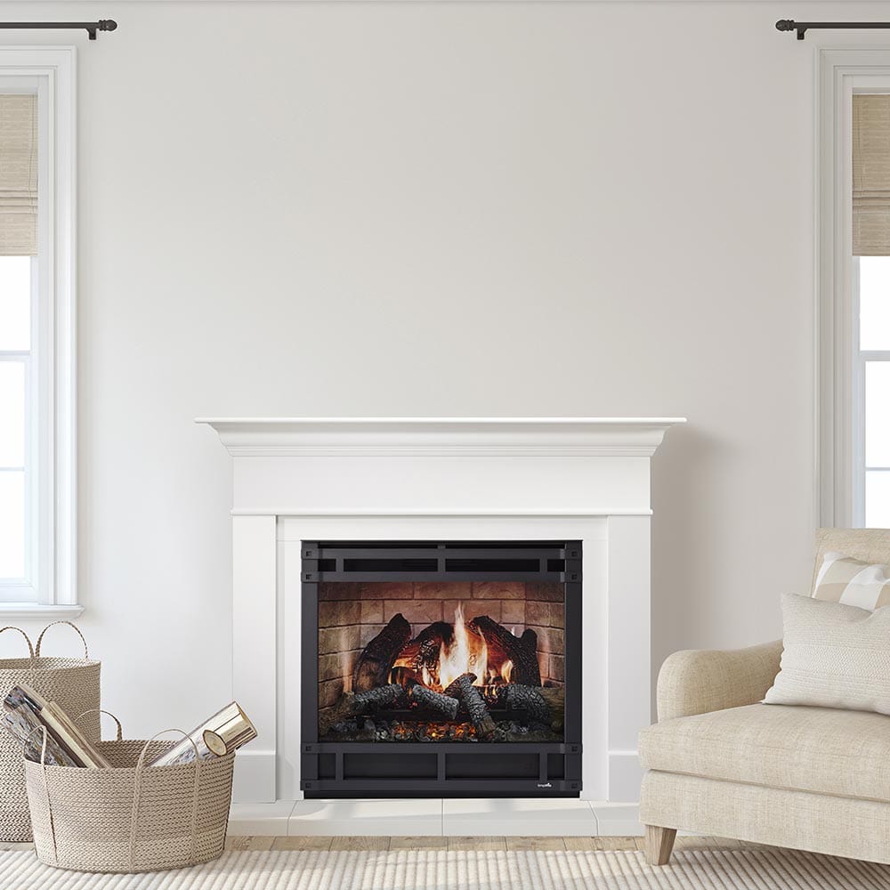 SimpliFire 36 inch Inception Firebox with Wescott Mantel & Chateau Forge Decorative Front SF-INC36-CFWMK