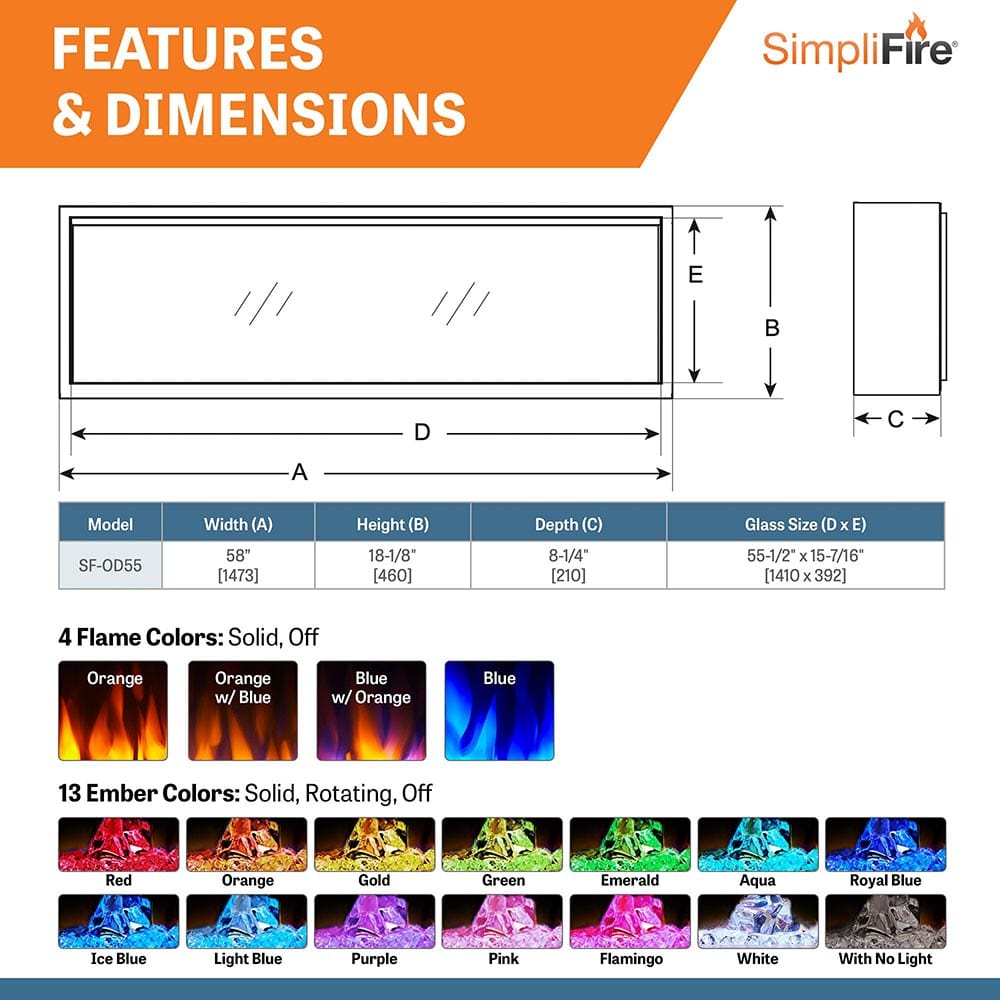 SimpliFire 55-in Forum Outdoor Linear Electric Fireplace SF-OD55