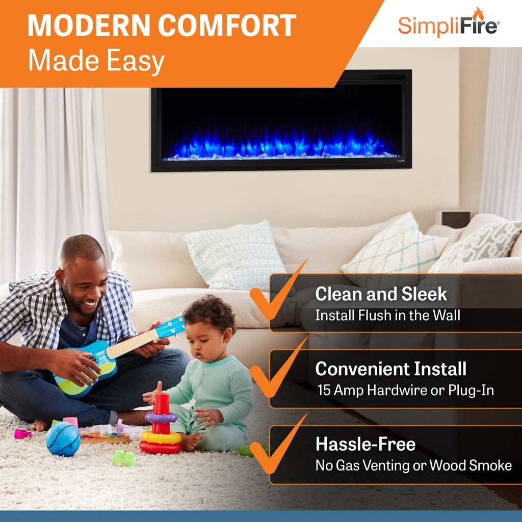 SimpliFire Allusion Platinum Wall Mount Electric Fireplace SF-ALLP72-BK