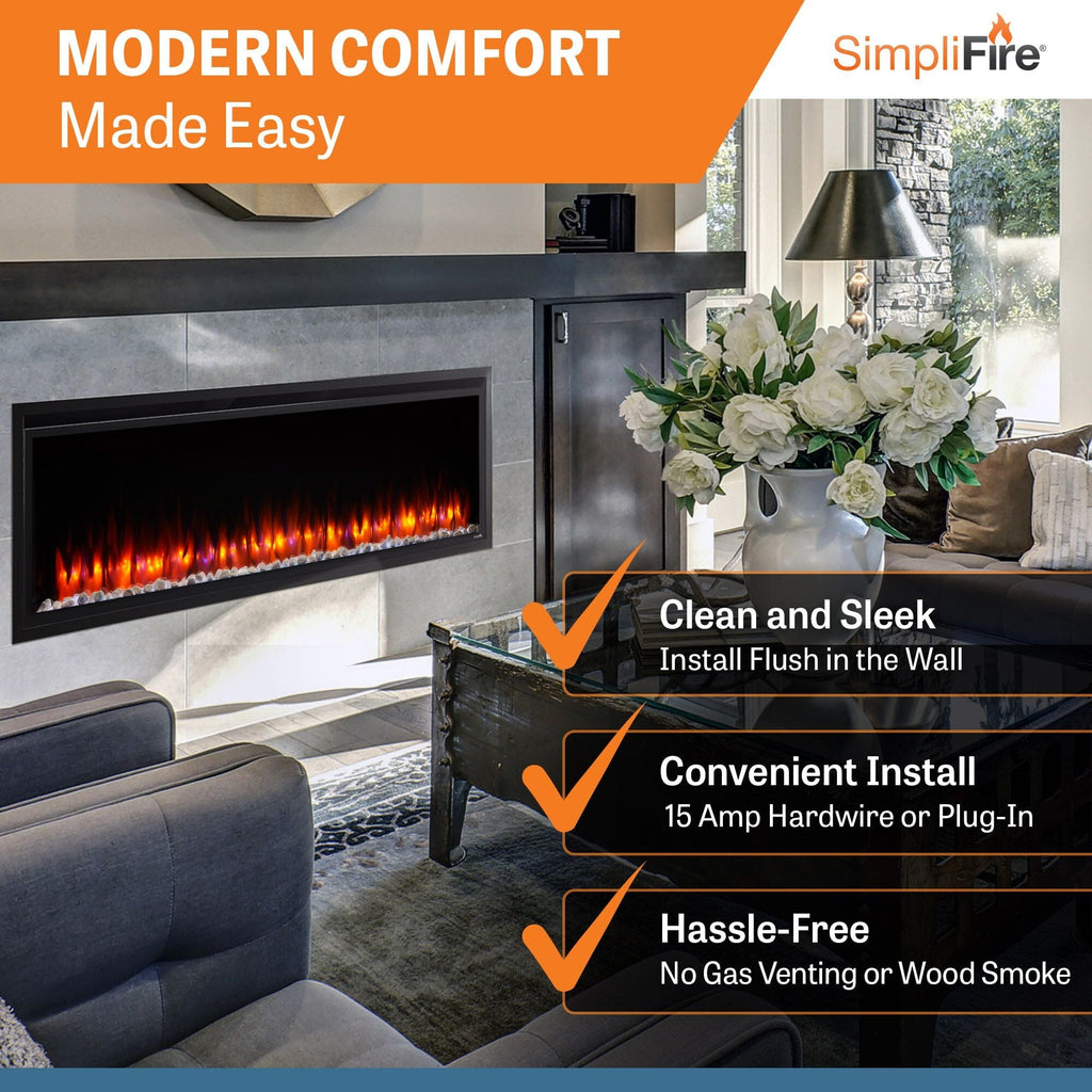 SimpliFire Allusion Platinum Wall Mount Electric Fireplace SF-ALLP60-BK