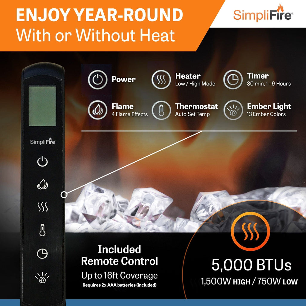 SimpliFire Allusion Platinum Wall Mount Electric Fireplace SF-ALLP60-BK