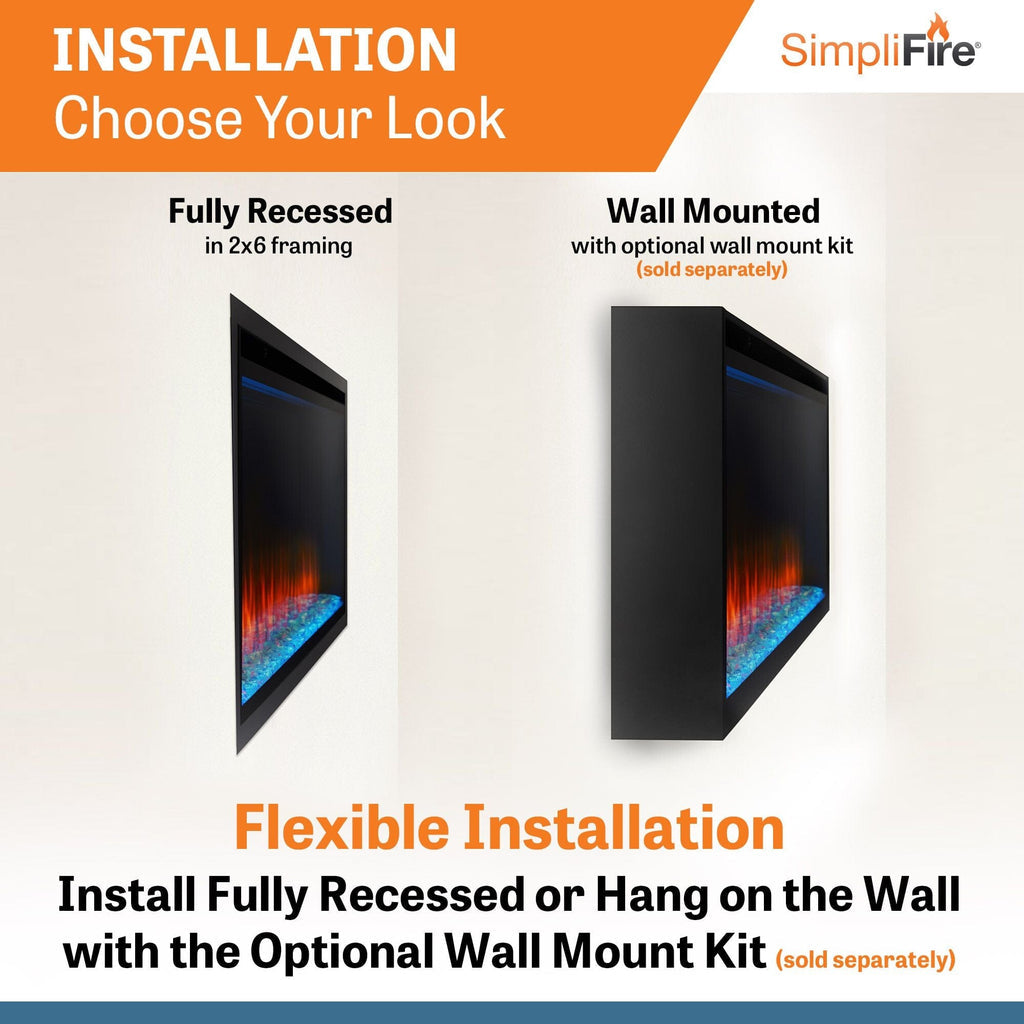 SimpliFire Allusion Platinum Wall Mount Electric Fireplace SF-ALLP60-BK