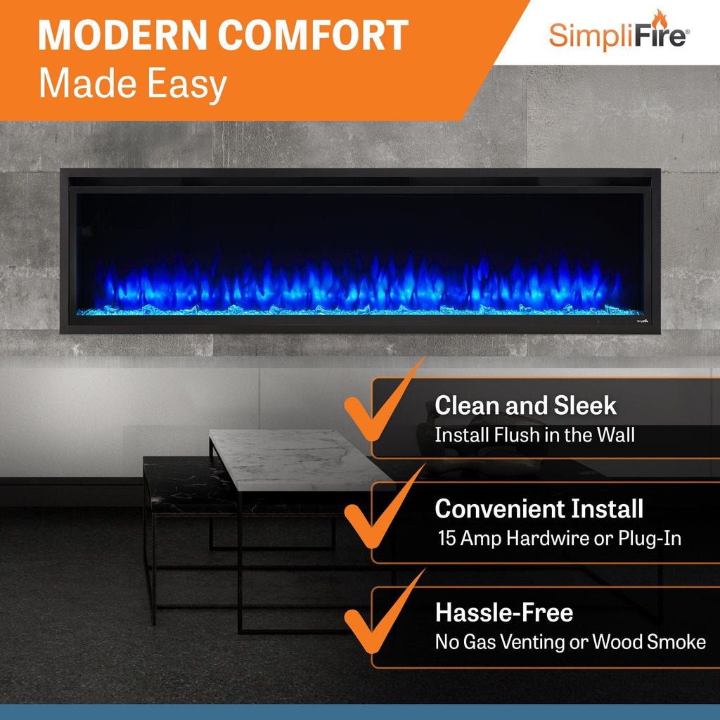 SimpliFire Allusion Platinum Wall Mount Electric Fireplace SF-ALLP72-BK
