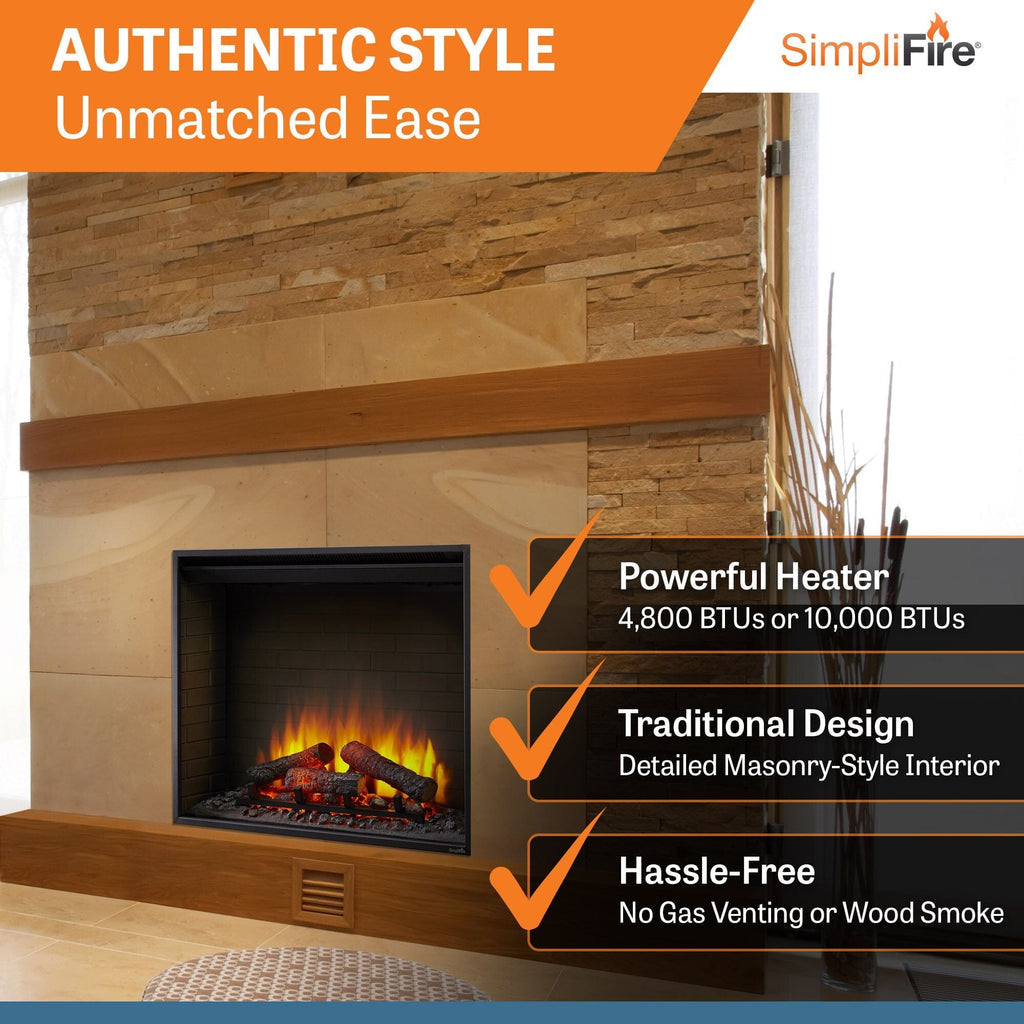 SimpliFire Built-In Electric Fireplace w/ Trim Kit SF-BI36-EB & SF-EF36-BK