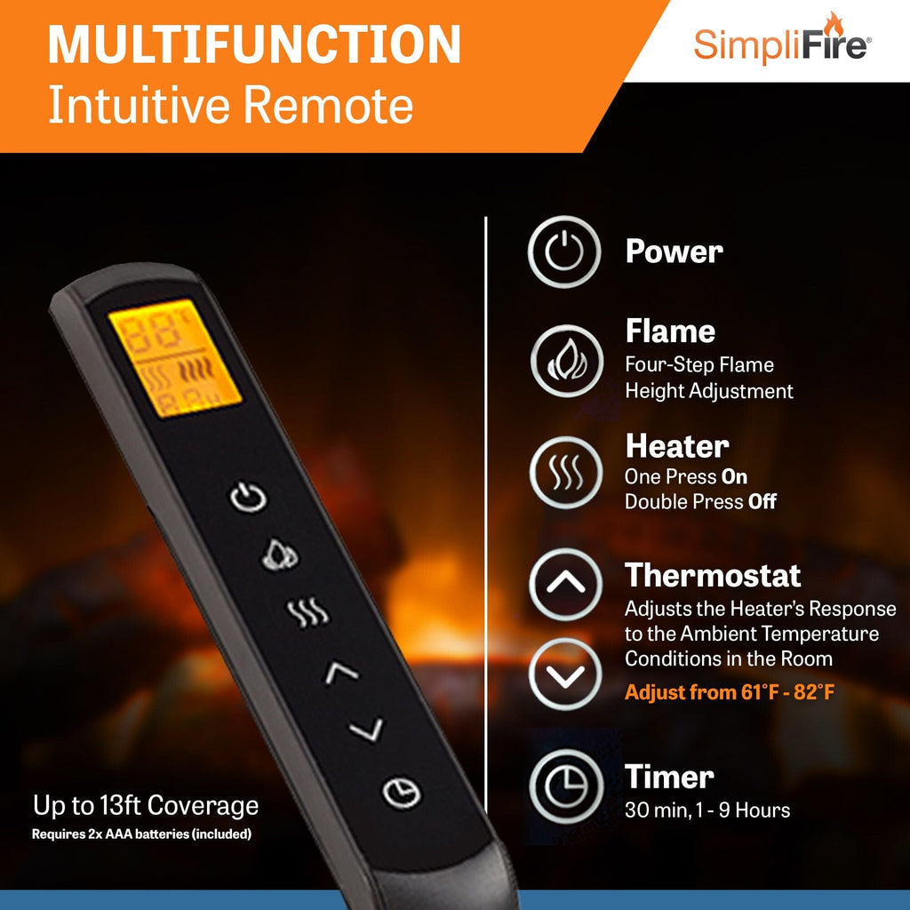 SimpliFire Built-In Electric Fireplace w/ Trim Kit SF-BI36-EB & SF-EF36-BK