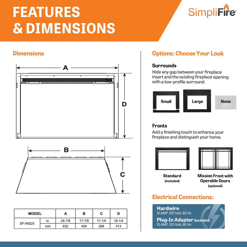SimpliFire 25-In Electric Fireplace Insert SF-INS25
