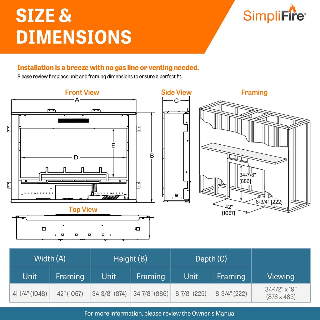 SimpliFire Inception 36-in Electric Fireplace with Chateau Forge Decorative Front  SF-INC36-CF