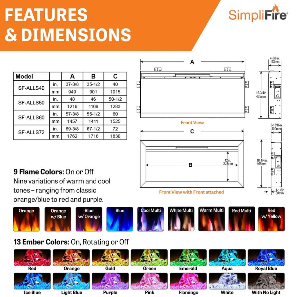 SimpliFire Allusion Slim Linear Electric Fireplace SF-ALLS50