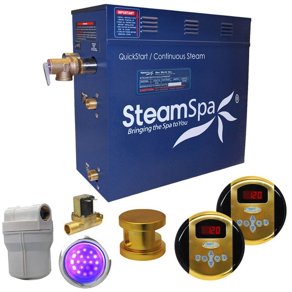 SteamSpa Royal 9 KW Bath Generator with Auto Drain in Polished Gold RY900GD-A