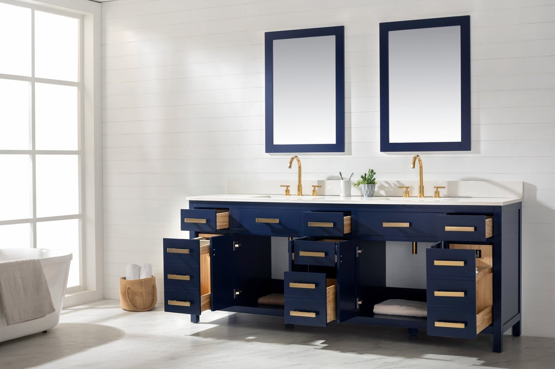 Design Element Valentino 84" Double Sink Vanity with White Quartz Top