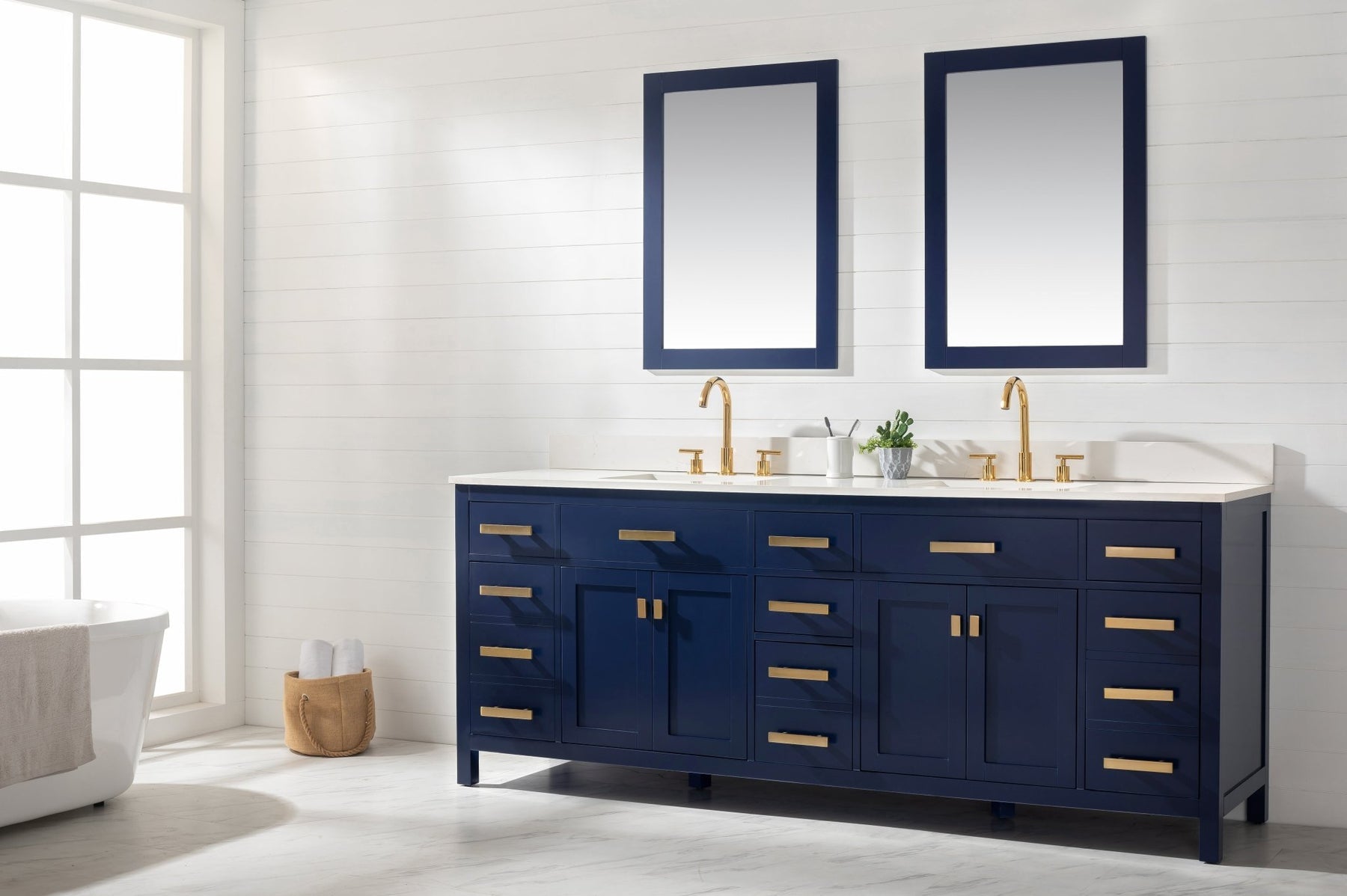 Design Element Valentino 84" Double Sink Vanity with White Quartz Top
