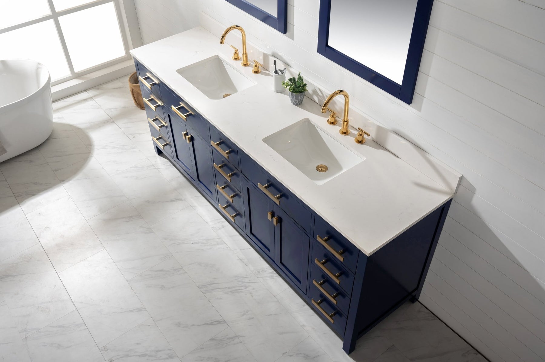 Design Element Valentino 84" Double Sink Vanity with White Quartz Top