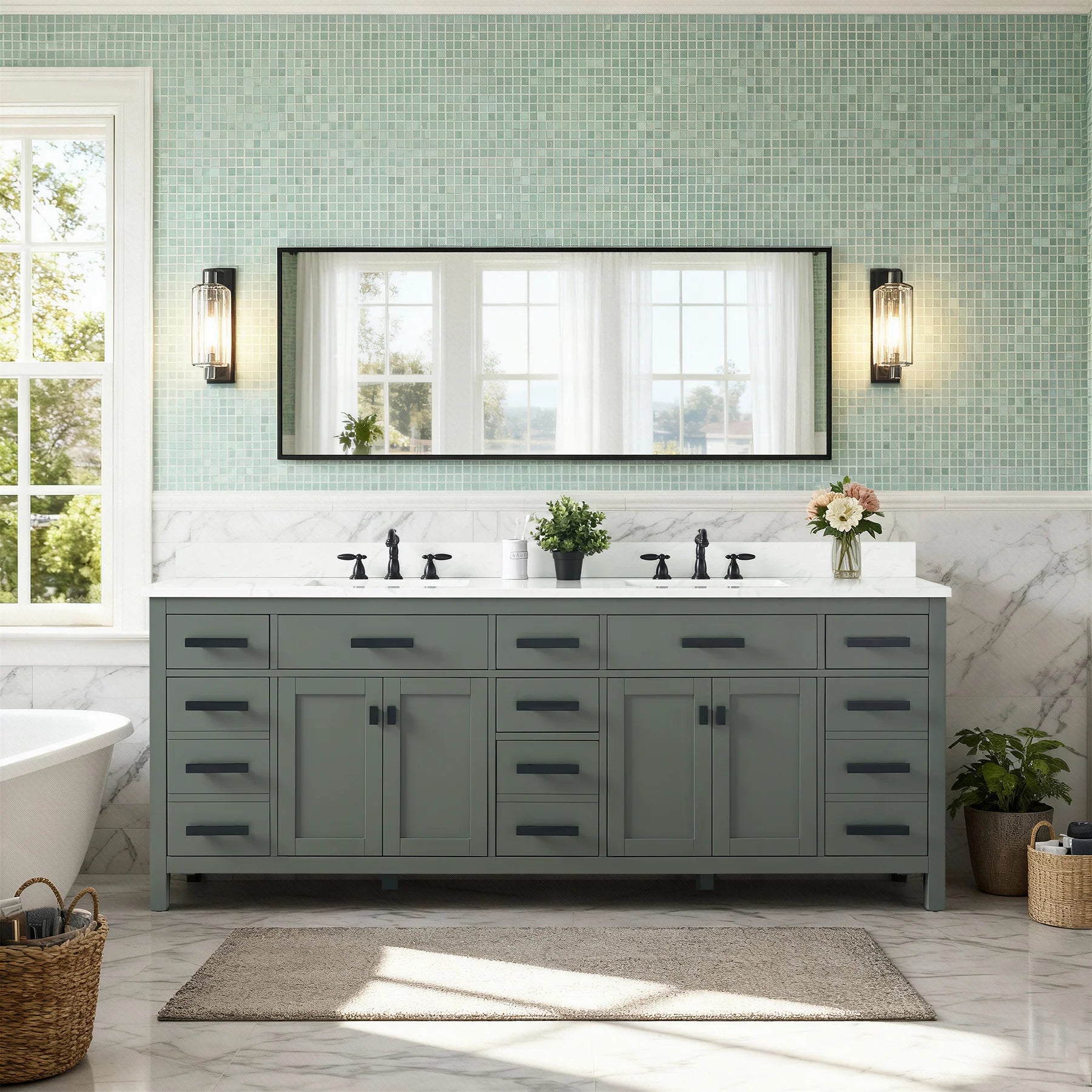 Design Element Valentino 84" Double Sink Vanity with White Quartz Top