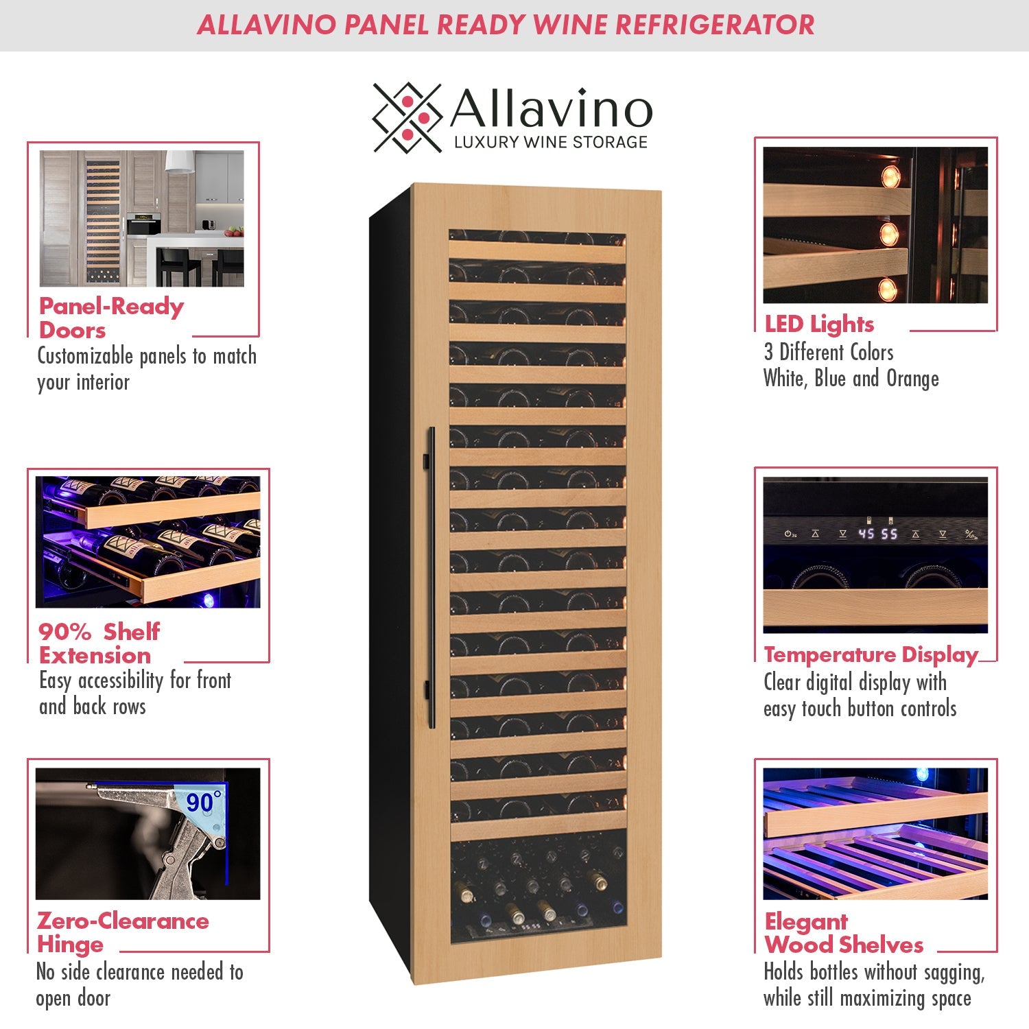 Allavino 107 Bottle Single Zone Panel Ready Wine Refrigerator AO VCWR-107PRS-1R