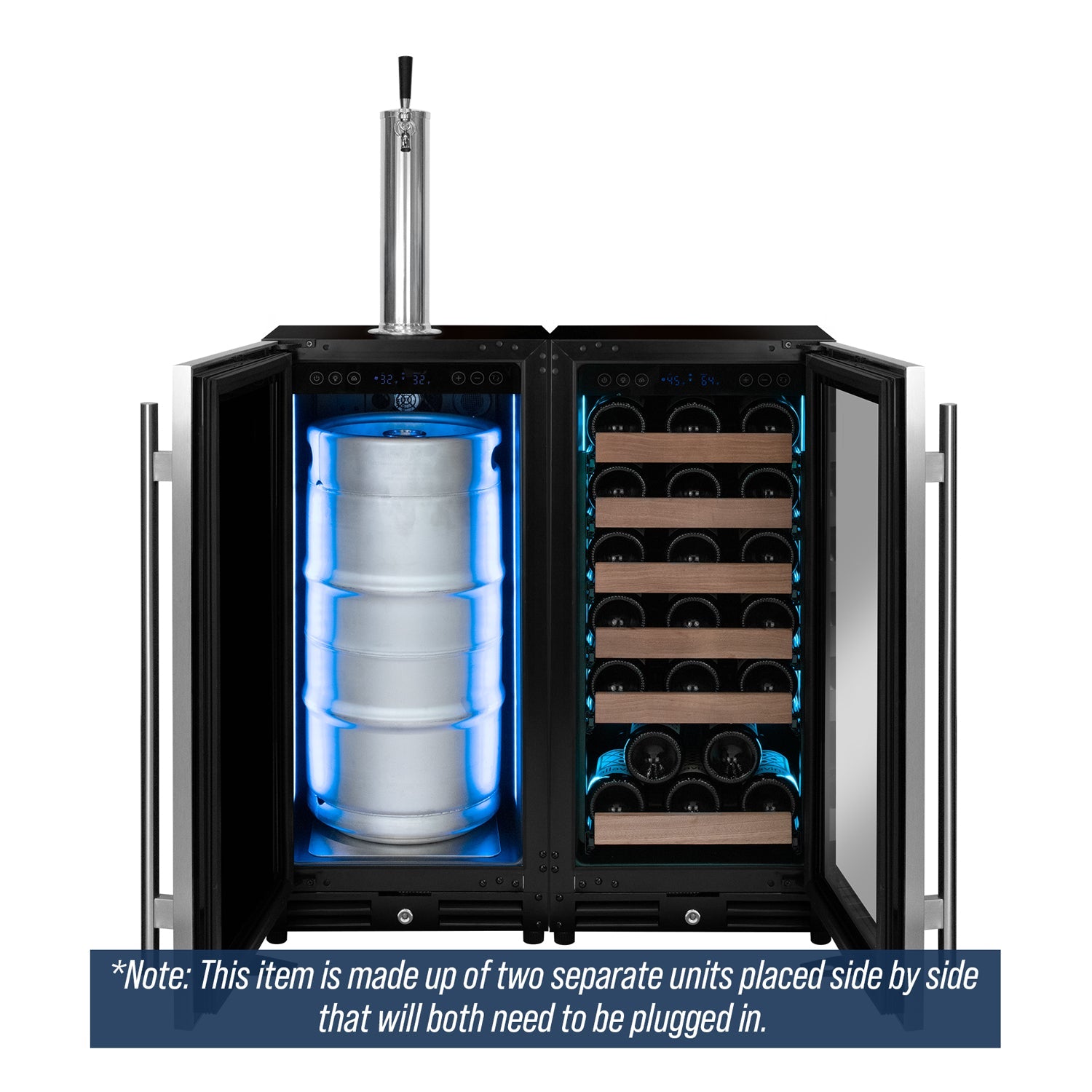 Allavino 30" Side-by-Side Single Tap Kegerator and Single Zone Wine Refrigerator BF VS15-1WK-L