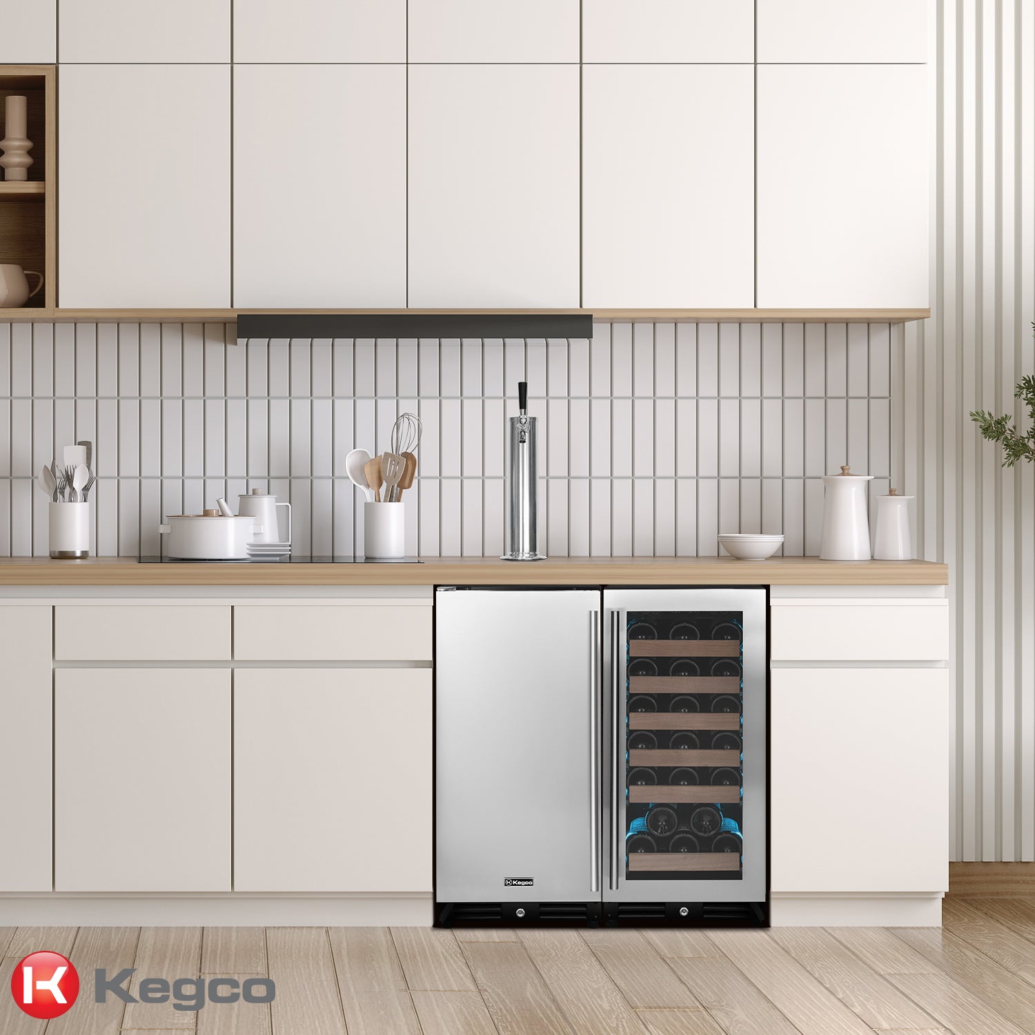 Allavino 30" Side-by-Side Single Tap Kegerator and Single Zone Wine Refrigerator BF VS15-1WK-L