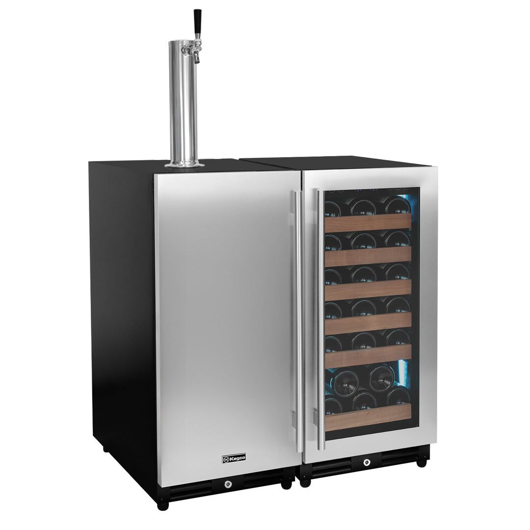 Allavino 30" Side-by-Side Single Tap Kegerator and Single Zone Wine Refrigerator BF VS15-1WK-L