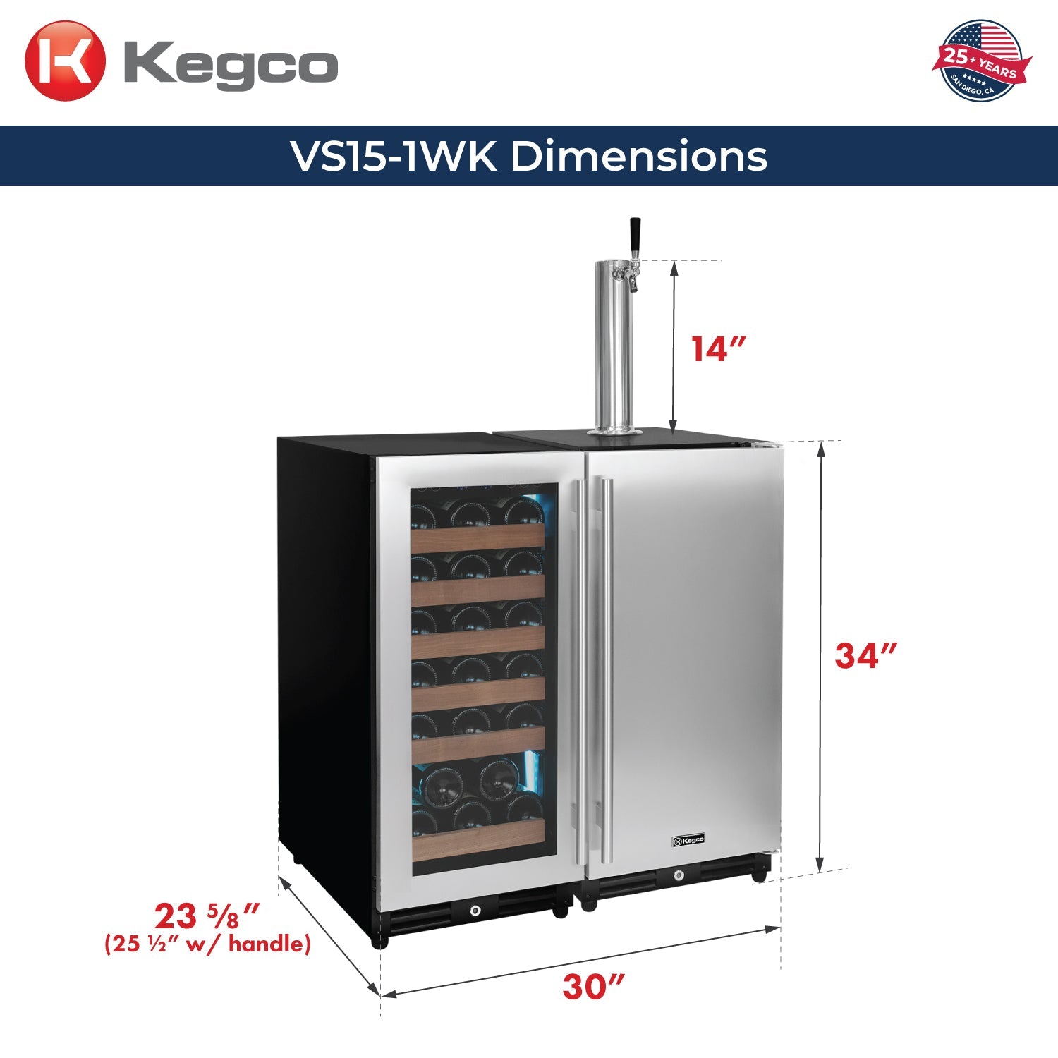 Allavino 30" Side-by-Side Single Zone Wine Refrigerator and Single Tap Kegerator  BF VS15-1WK