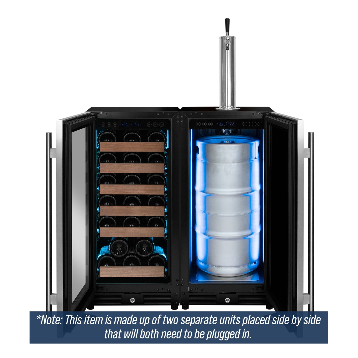 Allavino 30" Side-by-Side Single Zone Wine Refrigerator and Single Tap Kegerator  BF VS15-1WK